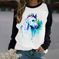thumbnail image 2 of Moda mujer primavera otoño Color a juego impreso manga larga cuello redondo Casual camisetas Pompotops  gfhjh18539, 2 of 5