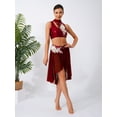 thumbnail image 5 of YiZYiF Womens 2-Piece Dance Outfits for Figure Skating Lyrical Dance Crop Top and Mesh Briefs Skirt Burgundy L, 5 of 7