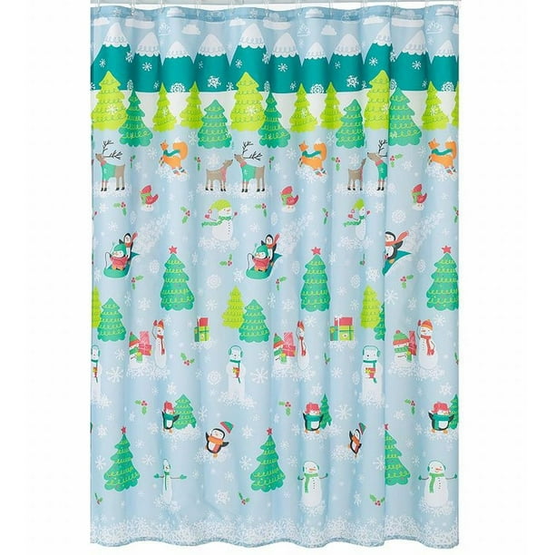 St Nicholas Square Sledding Penguin Fabric Shower Curtain Holiday Com St Nicholas Square Sledding Penguin, Holiday Shower Curtains At Kohl S