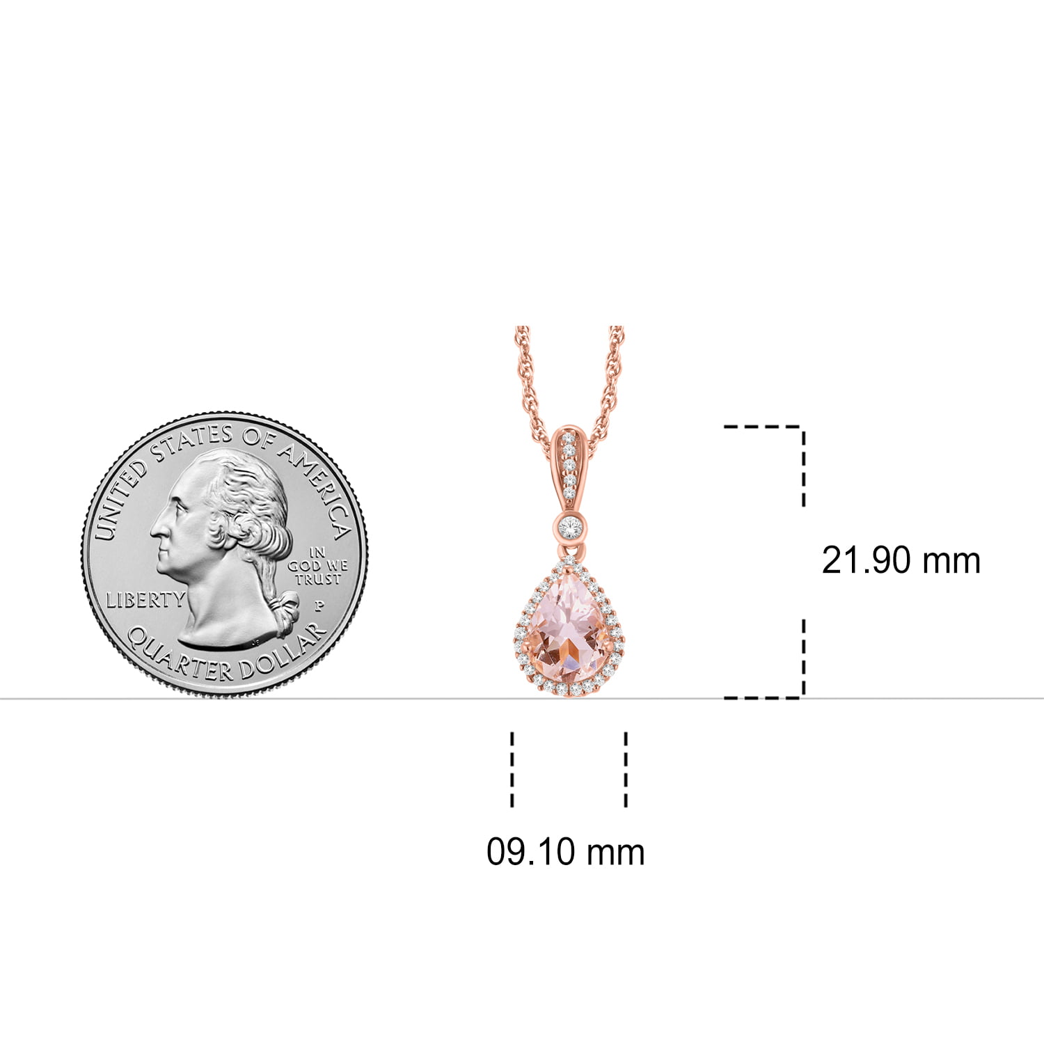 Cali Trove 10K Rose Gold 3/4ct Round White Morganite Diamond Pear Pendant  Necklace