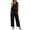 Black, variant on Womens Cotton Jumpsuits Sleeveless Summer V Neck Loose Fit Button Down Romper Straight Leg Loungewear with Pockets,Black,XL