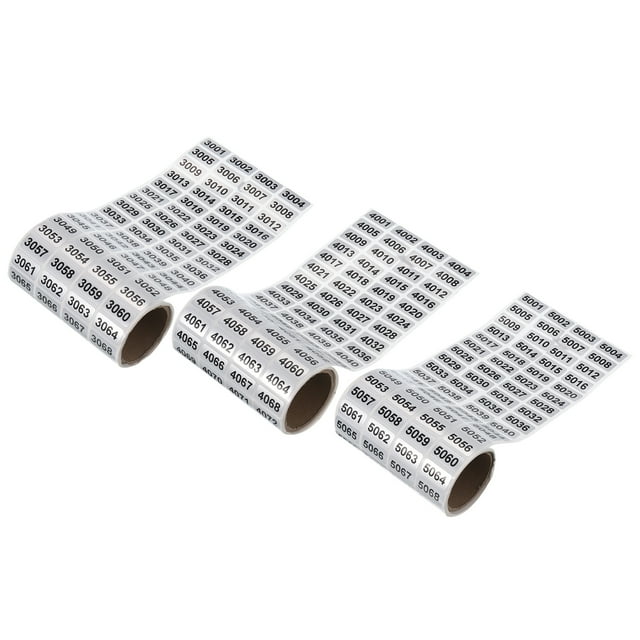 Etiquetas de números consecutivos, 3001 a 4000, 4001 a 5000, 5001 a 6000 Números de etiquetas de inventario, Total 3000 piezas