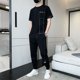 thumbnail image 3 of Conjuntos de pantalones superiores blancos Ropa de hombre negra Conjunto básico holgado de 2 piezas Novedad en camiseta fresca de alta calidad Hombre Chic Algodón Kpop, 3 of 5