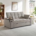 thumbnail image 2 of Tulib 3-in-1 Convertible Sofa Bed, Pull Out Loveseat Couch with Adjustable Backrest/USB Charging Ports/Cup Holder/Swivel Side Table, Perfect for Living Room, Khaki, 2 of 10
