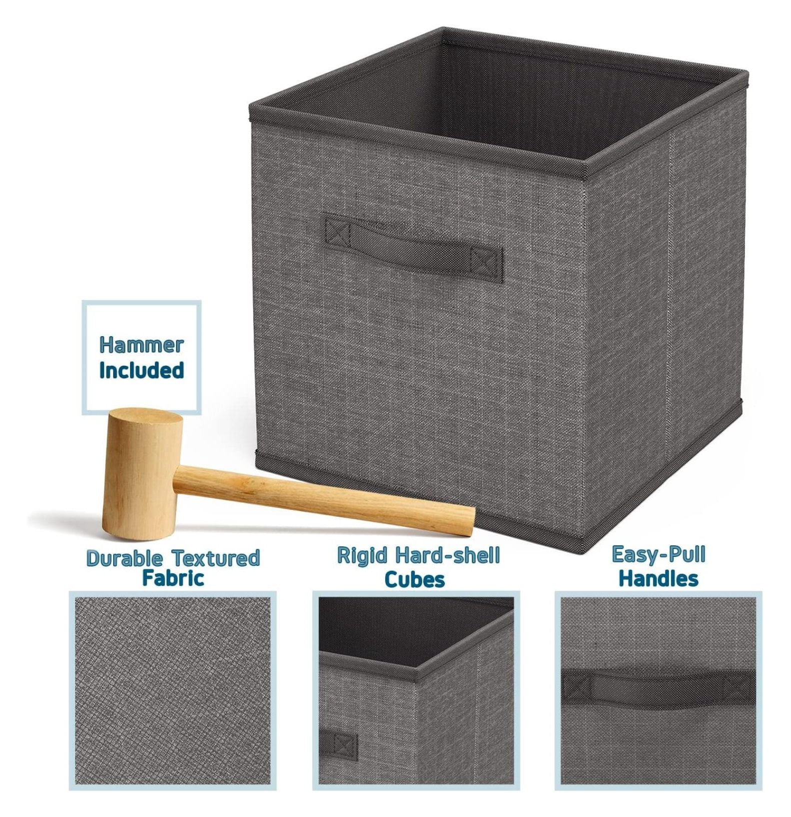 6 Cube Storage Organizer - Gray Cube Organizer Shelf, DIY Storage Cubes Organizer Shelves with Fabric Storage Cubes, Sturdy Cubbies Storage Shelves, Cube Storage Shelf for Bedroom, Playroom and More