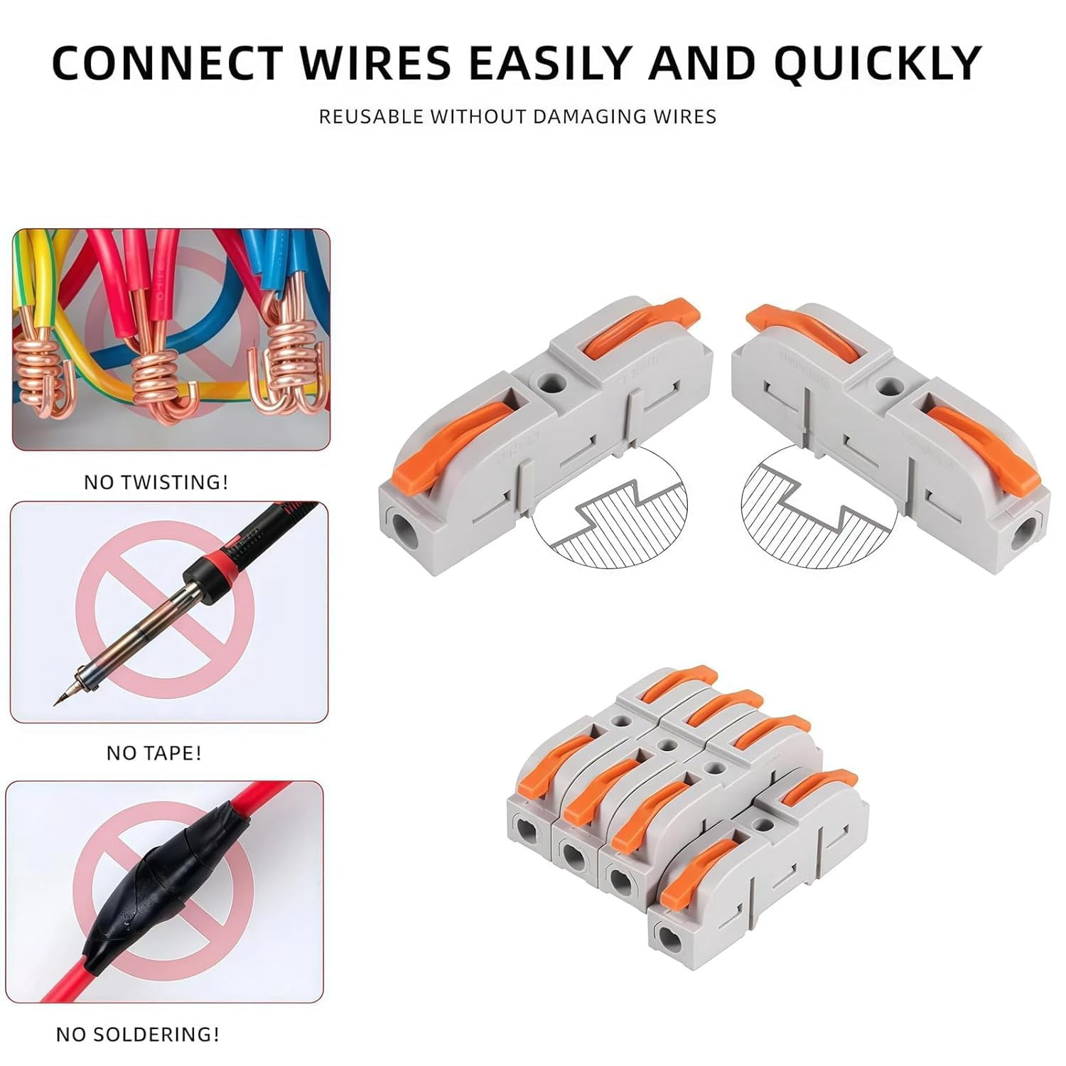 Universal Quick Lever Electrical Wire Connectors,28-12 Awg Mini Quick Connectors Push-in,1 in 1 Out Electrical Wire Butt Splice Inline Terminals,Household Electrical Connectors Flame Retardant (#C)