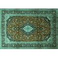 thumbnail image 1 of Ahgly Company Machine Washable Indoor Rectangle Medallion Turquoise Blue Traditional Area Rugs, 4' x 6', 1 of 4