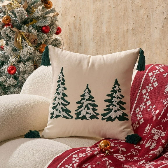 Hometravel Embroidered Christmas Pillow, Tree Design Decorative Cushion Cover, Holiday Theme Living Room Decor for Seasonal Enhancement