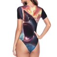 thumbnail image 3 of Uemuo Dramatic Shark Attack Pattern Women's One Piece Short Sleeve Swimsuit Rash Guard Surfing Modest Quick-drying Swimsuit Beach Essentials-X-Large, 3 of 9