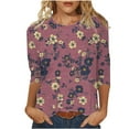 thumbnail image 3 of VBTAPA 3/4 Sleeve Tops for Women Summer Dressy Floral Print T-shirt Loose Casual Mid-length Pullover Blouse Sales of Today Multicolor L, 3 of 6