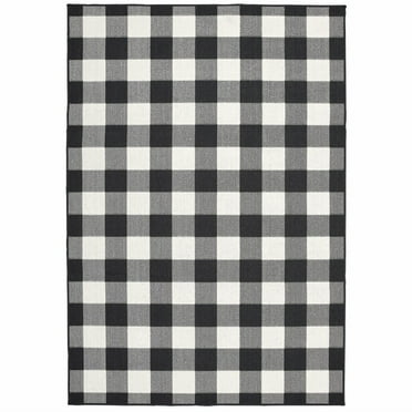 9â€™x13â€™ Black and Ivory Gingham Indoor Outdoor Area Rug