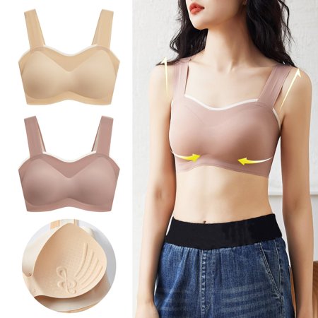 

Ykohkofe Young Ladies 2PCS Seamless Rimless Tank Style Bra Beauty Back Wrap Removable Chest Pad Daily Sport Underwear