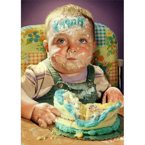 Avanti Press Messy Baby with Cake Frosting on Face Funny / Humorous Birthday Card