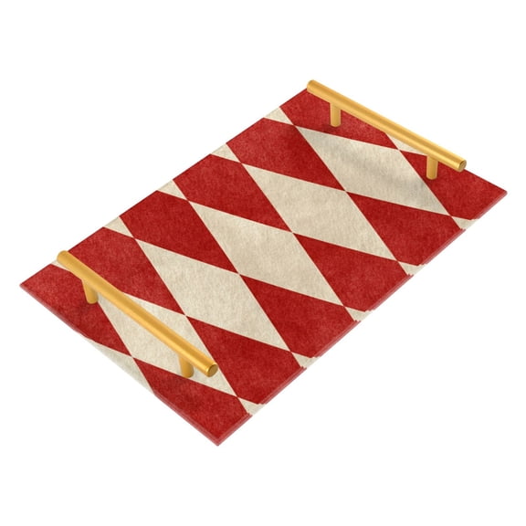 Bath Accessories Sets Single Print Decorative Tray With Handle For Home Bathroom Bedroom Red&white Harlequin Pattern
