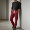 thumbnail image 4 of LMOIPLI Men's Basic Straight Casual Pants Elastic Drawstring Waist Stretch Soft Wrinkle Proof Daily Trousers with Side Pockets Wine XL, 4 of 7