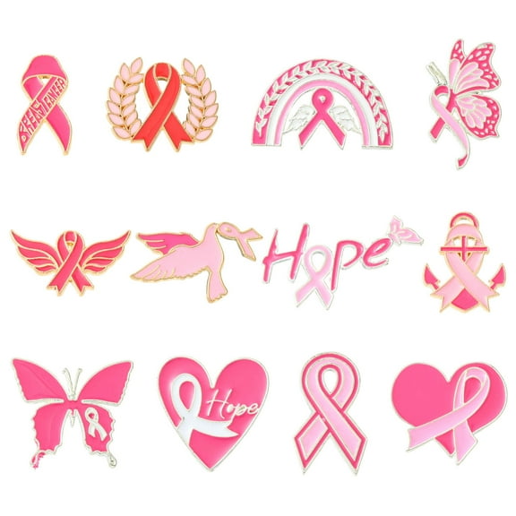 DanLingJewelry 12Pcs Cancer Awareness Enamel Brooch Pins Pink Heart Hope Ribbon Enamel Lapel Pins for Backpack Hats Clothes Decoration Gifts