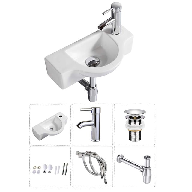 Lavabo de baño XIFIRY - Soporte de pared (cerámica, 45 x 23 x 12 cm), color blanco