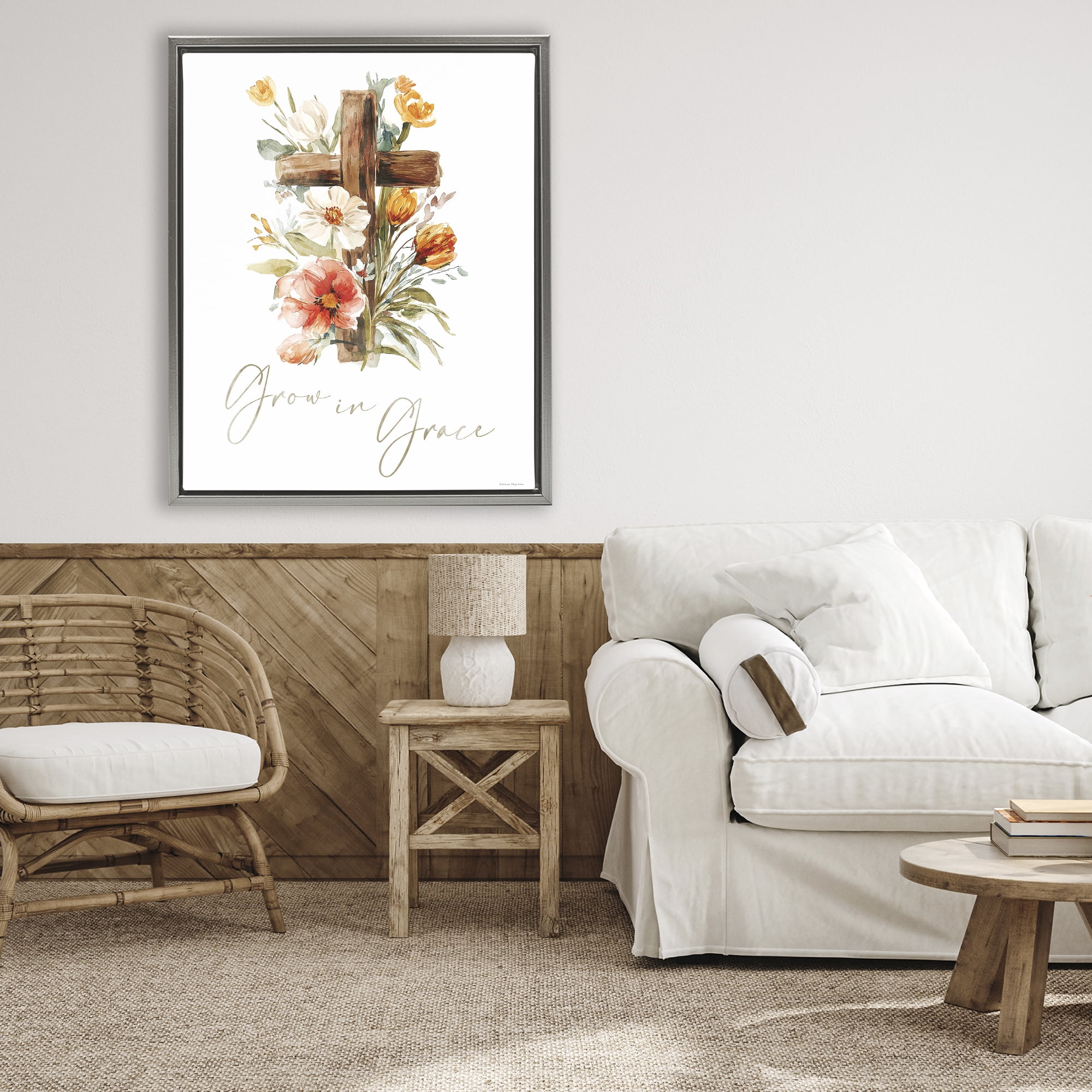 Stupell Industries Grow In Grace Cross Gray Framed Floater Canvas Wall Art, design by Svetlana Aleynikova