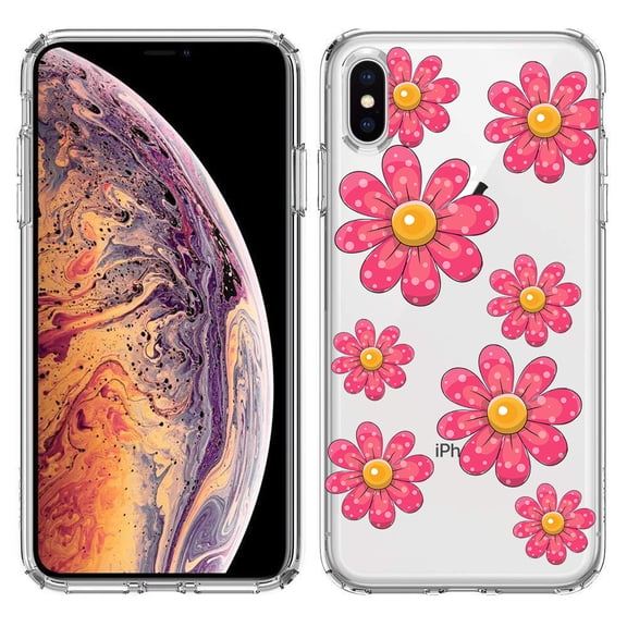 MUNDAZE For Apple iPhone XS Premium TPU Crystal Gel Design Flexible Cover Case Pink Daisy Flowers