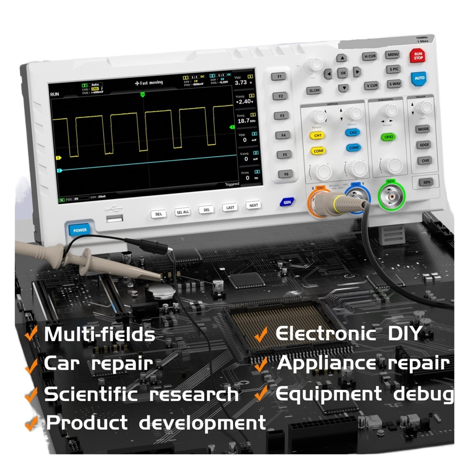 1014D Desktop Oscilloscope 100MHZ*2 1GS/s 2 In 1 Dual Channel Digital Oscilloscope 10MHZ Signal Generator ,Professional Designed