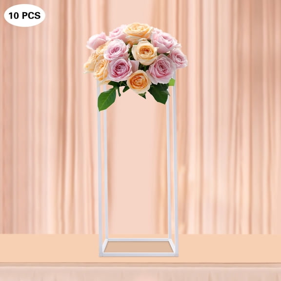 10 Pcs Vase Metal Flower Stand Centerpieces, 23.6-Inch Tall White Wedding Vases for Home & Event Decorations, Rectangular Table Centerpieces (W/Hammer), Each Load Capacity: 11.02 lbs