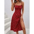 thumbnail image 2 of Women'S Floral Summer Dress Spaghetti Strap Midi Dress Backless Split Dress Vacation Beach Boho Dress Red M, 2 of 3