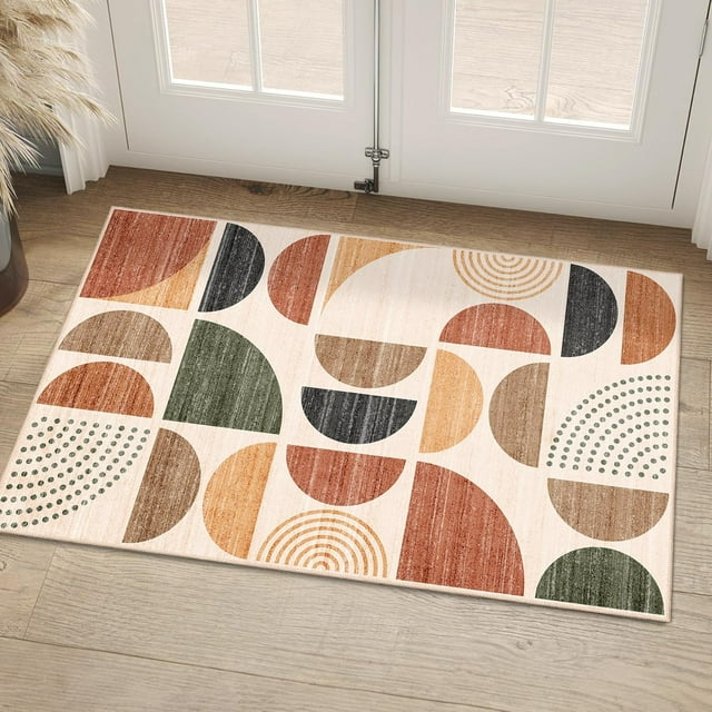 Boho Rug Washable x Area Rugs for Bedroom Entryway Living Room Bedside Small Throw Floor Carpet Non Slip Soft Indoor Modern Abstract Bohemian Orange