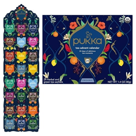 Pukka Fruit & Herbal Tea Advent Calendar, Organic Tea Sampler, Selection of 24 Delightful Fruit & Herbal Infusions, Christmas and Holidays Ideal for Men and Women 100% Organic
