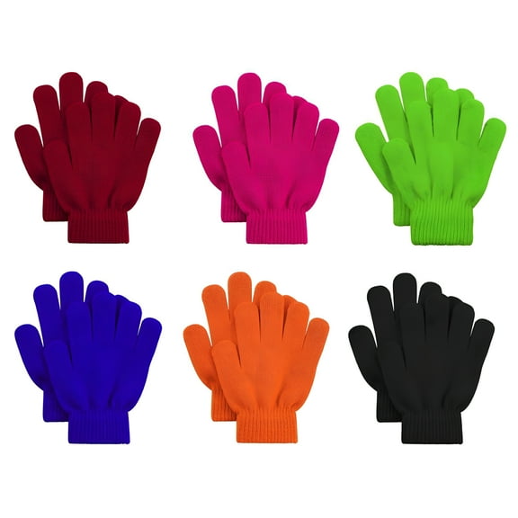 TELOLY 2 Pairs Children Gloves Full Fingers Washable Comfortable to Wear Elastic Windproof Acrylic Thermal Mittens for Outdoor, Green