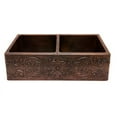 thumbnail image 1 of Premier Copper Products  Hammered Copper Kitchen Apron 50-50 Double Basin Sink - Oil Rubbed Bronze - 33in. x 22in. x 9in., 1 of 1