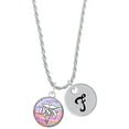 thumbnail image 1 of Delight Jewelry Silvertone Domed Multi Color DSN Silvertone Script Initial Disc - F - Charm Necklace, 20"+3", 1 of 4