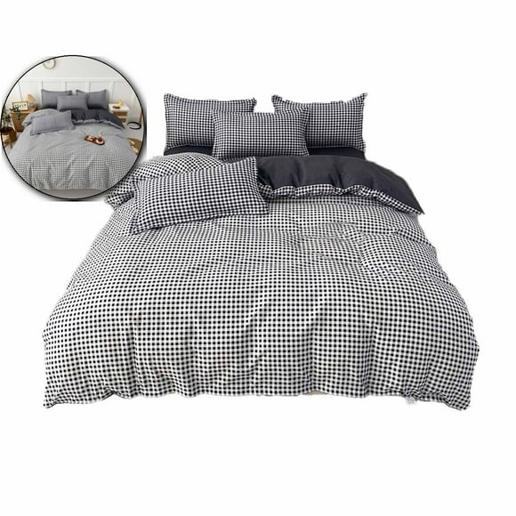 Dvruxg Gingham Duvet Cover Queen Washed Cotton Plaid Duvet Cover Set 4 Pieces 1 Grid Duvet Cover with Zipper Ties 2 Pillow Cases 1 Bed Sheet Gingham Plaid Bedding Set