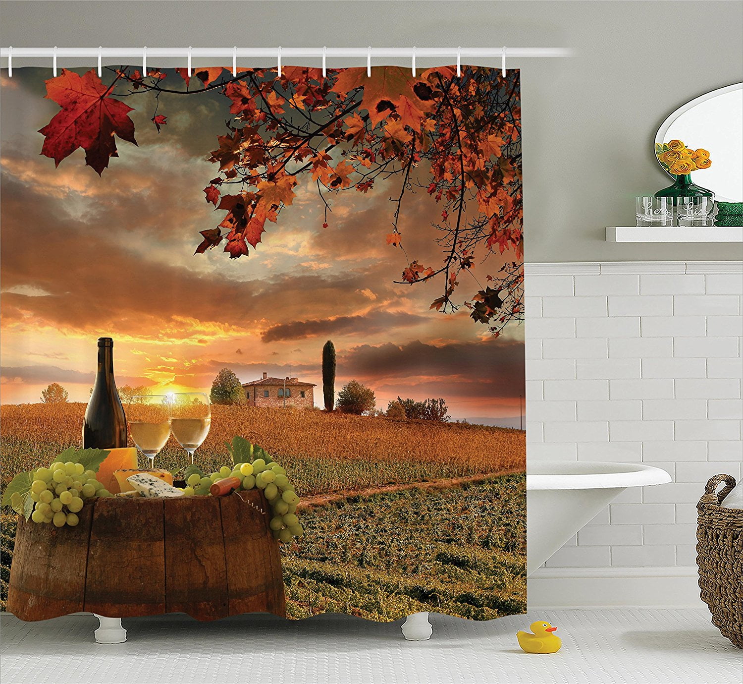 Winery Decor Collection White Wine With Barrel On Vineyard At Sunset In Chianti Tuscany Italy Landscape Print Polyester Fabric Bathroom Shower Curtain Orange Green By Ambesonne Ship From Us Walmart Com