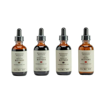 Bourbon Bitters Bundle: Woodford Reserve Aromatic, Spiced Cherry, Orange, and Chocolate Cocktail Bitters - 2 oz (Best Bitters For Bourbon Old Fashioned)
