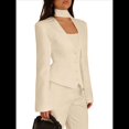 thumbnail image 2 of Chaqueta de Traje de Larga para Mujer, Color Liso, Cuello en V, Corte Entallado y Hombreras M, 2 of 9