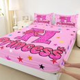 thumbnail image 5 of spefrowx Glitter Princess Letter Print King Sheets for Girls, Pink Star Bow Bedding, 4-Piece, 1 Flat Sheet, 1 Fitted Sheet and 2 Pillowcases, 5 of 6