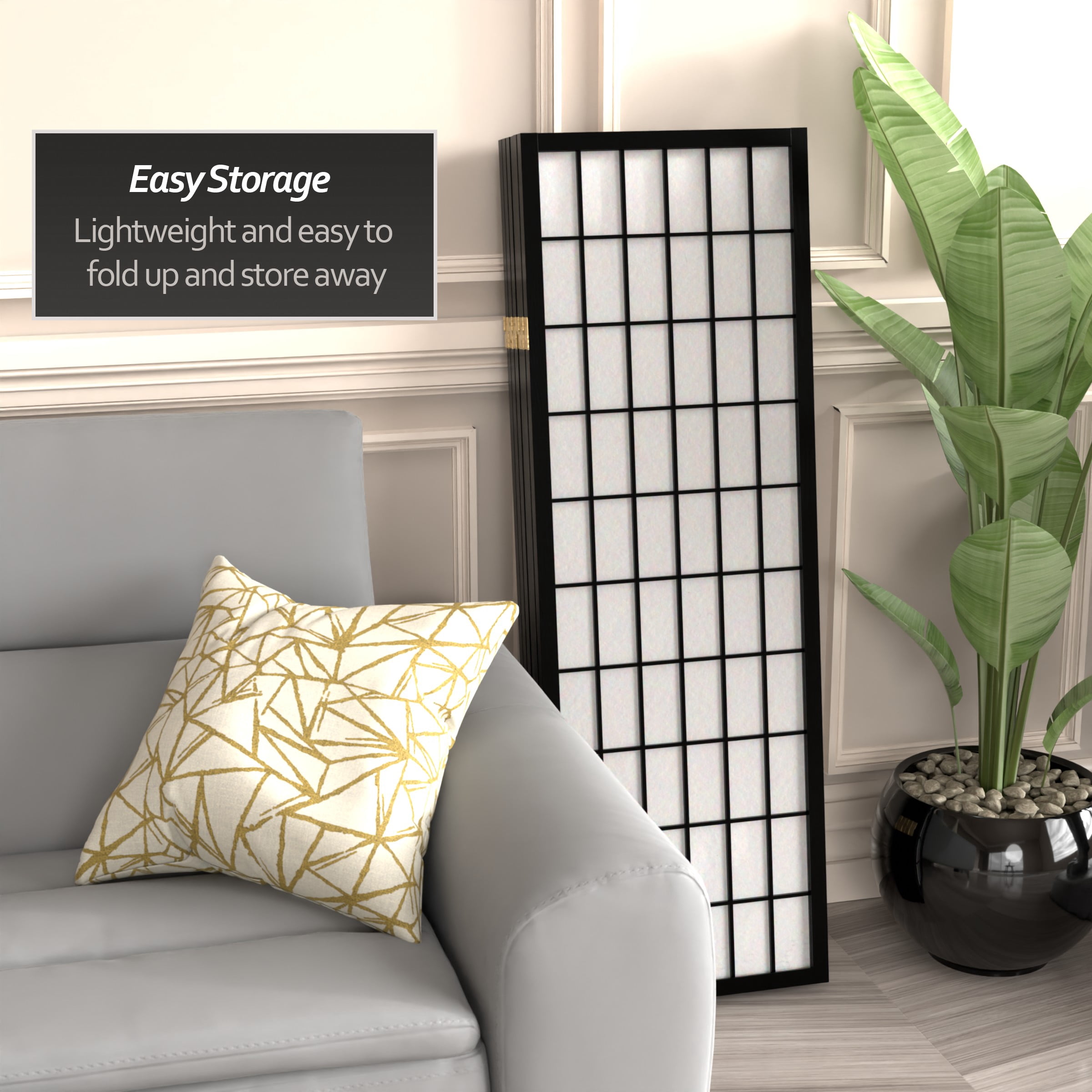 4 ft. Tall Window Pane Shoji Screen - Black - 6 Panels