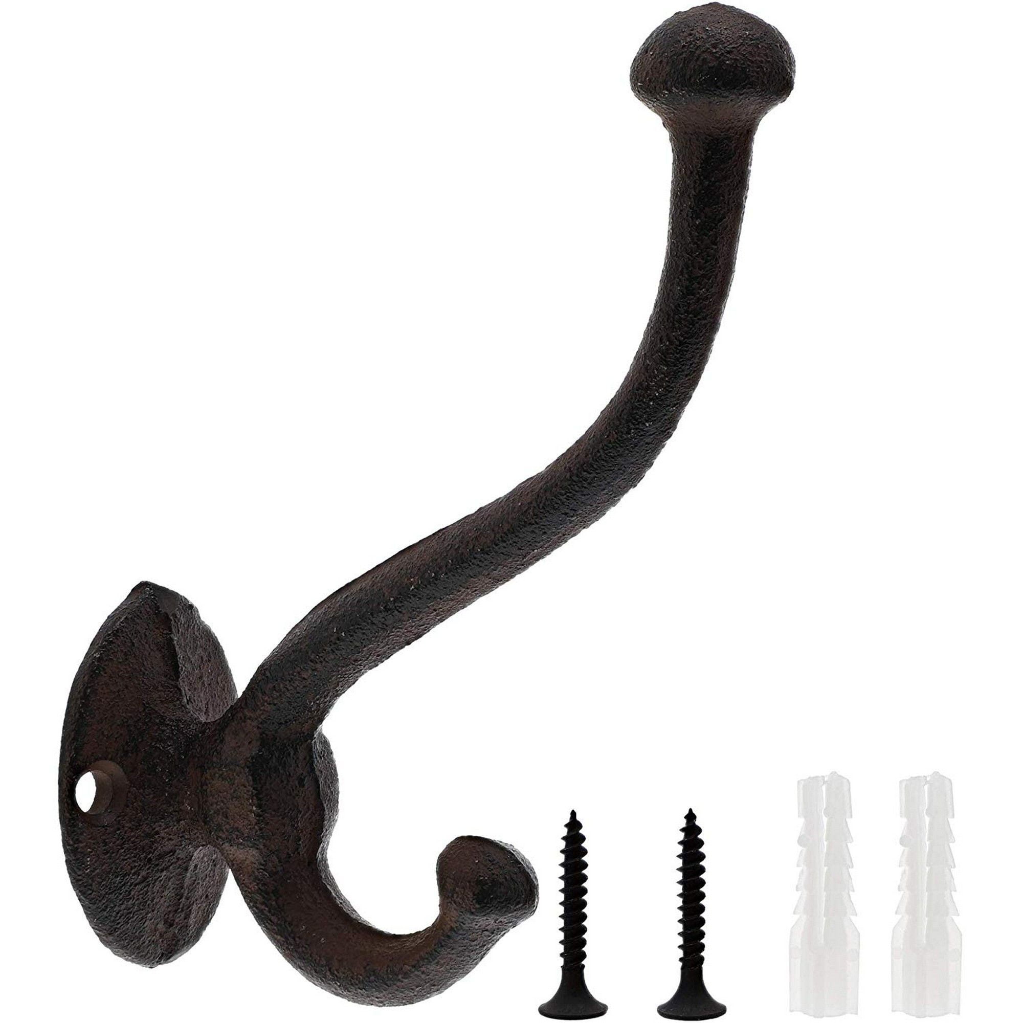 Rustic Cast Iron Wall Hooks (4 Pack), Black