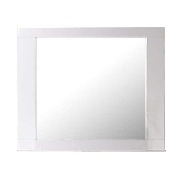 Contemporary Beveled Edge Mirror with Rectangular Wooden Frame, White- Saltoro Sherpi
