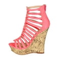 thumbnail image 4 of Liliana CA53 Women Leatherette Open Toe Strappy Caged Cork Platform Wedge Sandal, 4 of 5