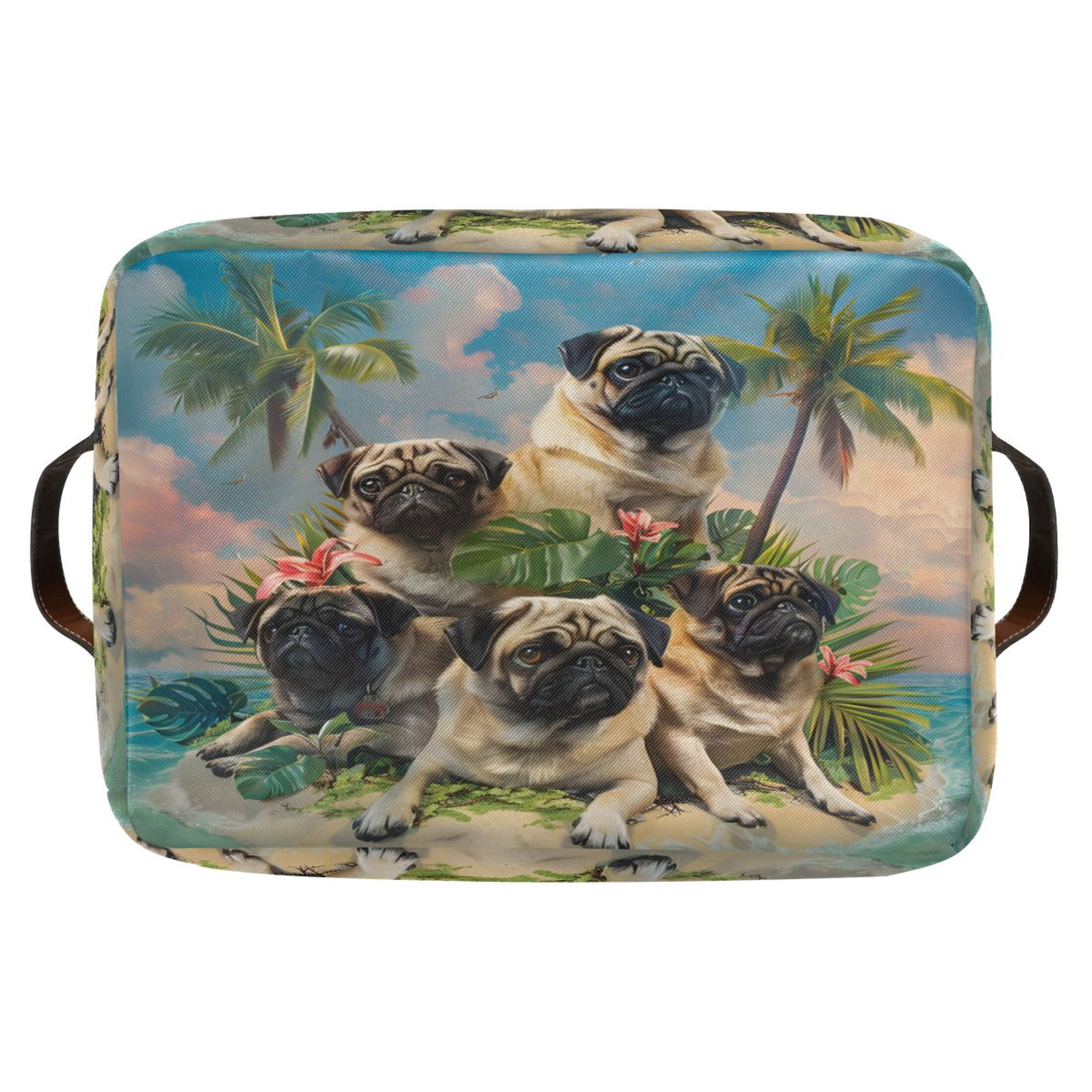 Ryvnso Pug Dog on Island Storage Basket Large Bin Foldable Boxes Toys Organizer 14.2x10.2x8.3in 2 PCs