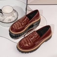 thumbnail image 4 of Womens Chunky Platform Loafers Slip On Wine Synthetic Glossy Gold Accent Casual Office Dress Shoes,Size 7.5, 4 of 9