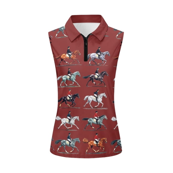 Whosucclay Equestrian Horse Riding Print Golf Tank for Women, Breathable Women's Golf Shirts With Collar Casual Golf Shirt for Women