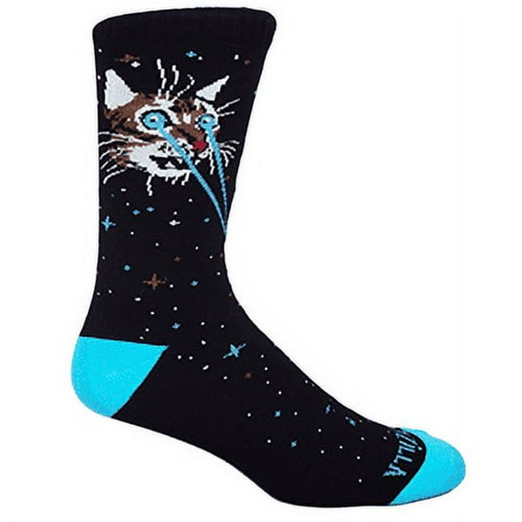 MOXY Socks CATZILLA Black and Cyan Galaxy Mid-Calf Crew Performance Socks