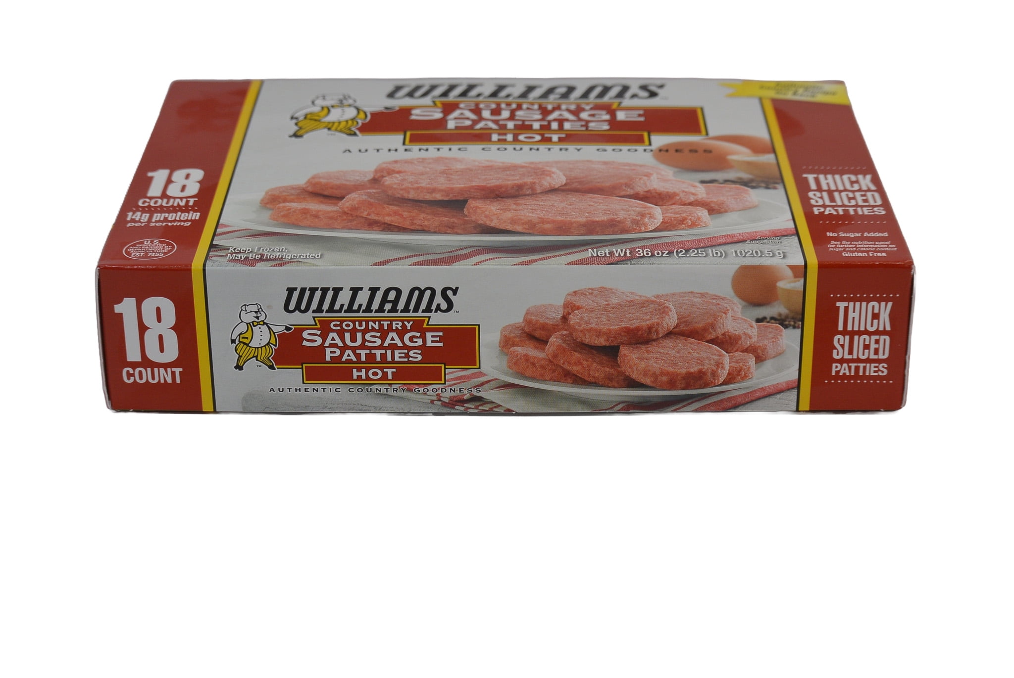 Williams Hot Country Pork Sausage Boxed Patties, 36 oz, 18 count