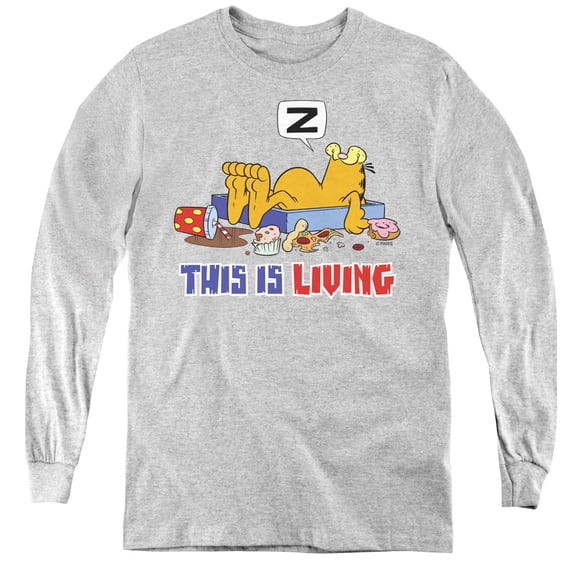 Garfield This Is Living Youth Long Sleeve T-Shirt Athletic Heather