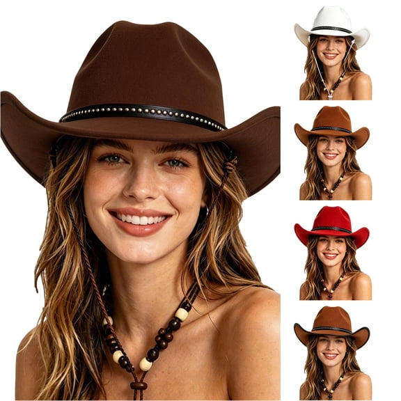 XIAOCHA Beaded Accent Cowboy Hat for Womens Shapeable Brim Outdoor Horse Riding Cowgirlhat Farm Western Hat,Coffee