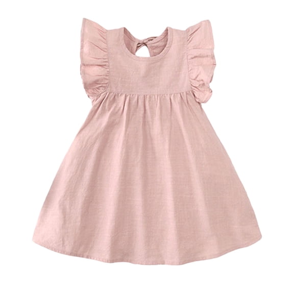 Bobifish Toddler Girls Dresses Ruffle Sleeve Crew Neck Loose Fit Soft Cute Casual Dress Daily Wear Home Outdoor Relaxed Spring Summer Fall Play Dress
