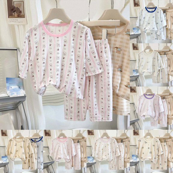 Girls Pajamas Sets 2 Piece Long Sleeve Sleepwear Summer Cute Pjs Cartoon Print Loungewear For Kids,casual 6-12 Months 12-24 Months 2t 3t 4t 5t 6t 7t 8t 9t Children Khaki 6-12 Months