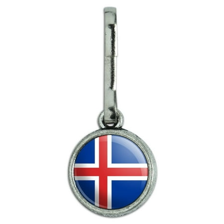 Charm Strap Purse Zipper Pull - Iceland National Country Flag Antiqued Charm Clothes Purse Backpack Zipper Pull